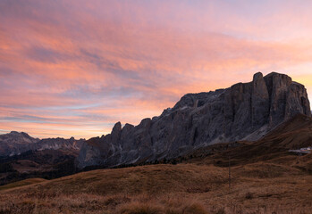 Sunrise scene high in the Dolomite alps in Italy