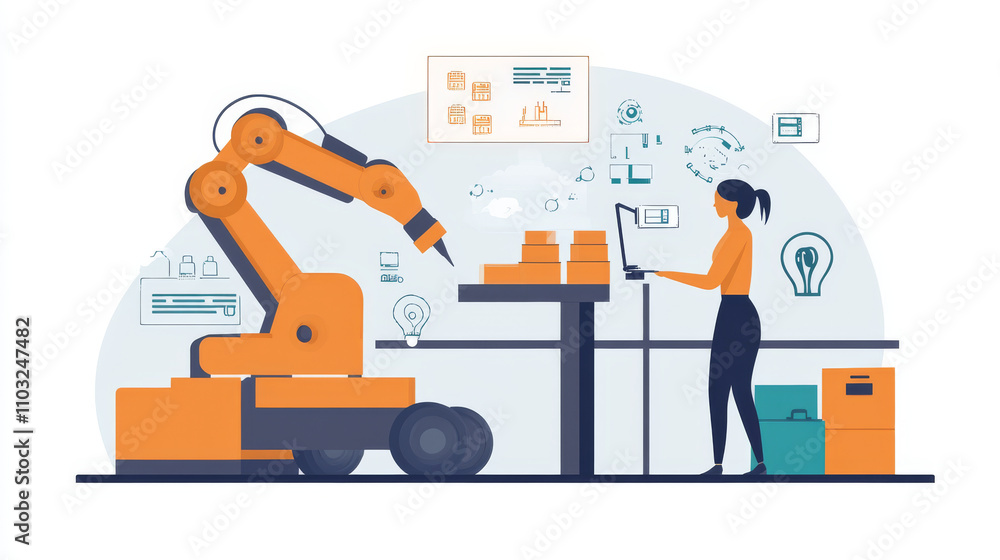 Aufkleber concept industry 4.0. artificial intelligence automation of product manufacturing on smart factory. 