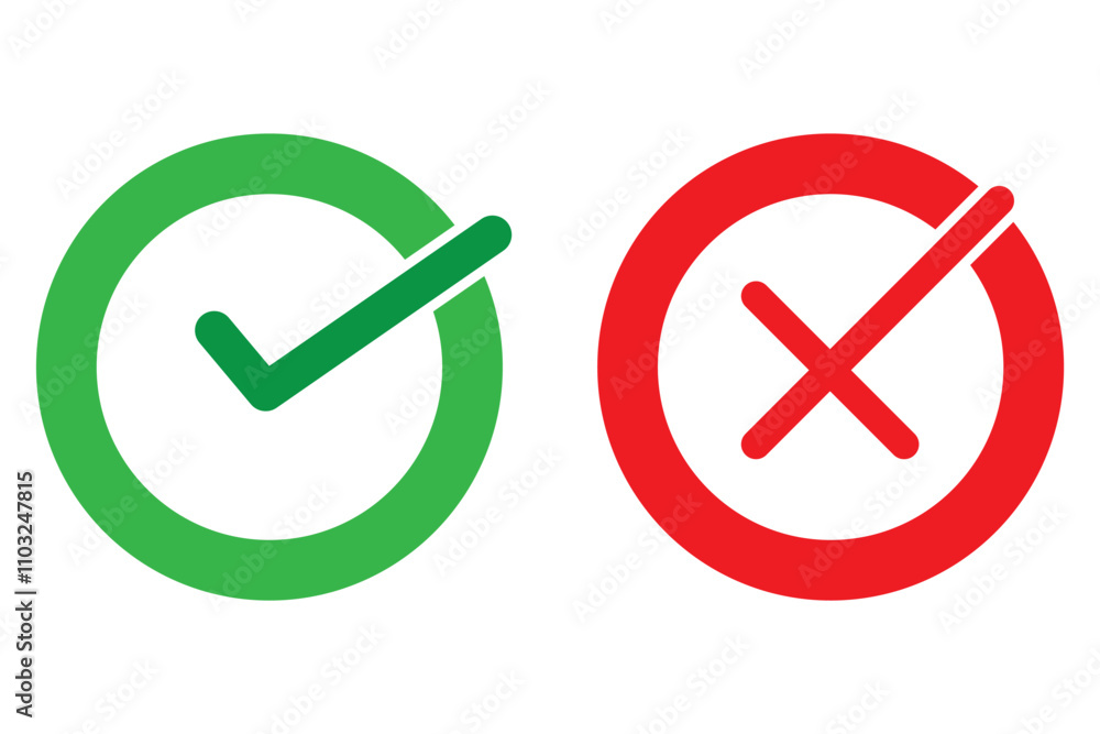 Canvas Prints green check mark and red cross icon.set of simple icons in flat style: yes-no, approved-disapproved,