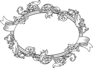 A white frame with a ribbon and leaves