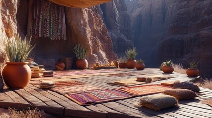 A tranquil southwestern outdoor yoga deck
