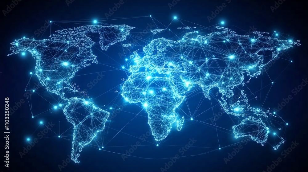 Aufkleber futuristic low-poly wireframe map design with glowing nodes, representing global fintech connectivit