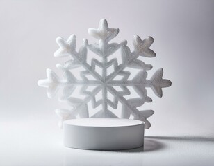 Empty white podium in shape of a snowflake on white background