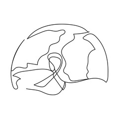 continuous line art or one line drawing of ribbon for vector illustration landing page and banner, world cancer day