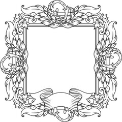A frame with a ribbon and leaves