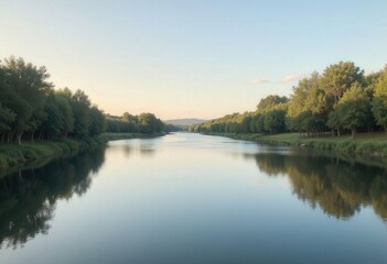 Obraz premium Serene River Reflection at Sunset