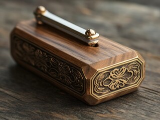 Ornate wooden box with intricate brass detailing, perfect for decorative storage or as a unique gift.