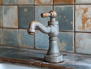 Rustic faucet with a vintage design, showcasing weathered textures and colors, perfect for home decor or renovation concepts.
