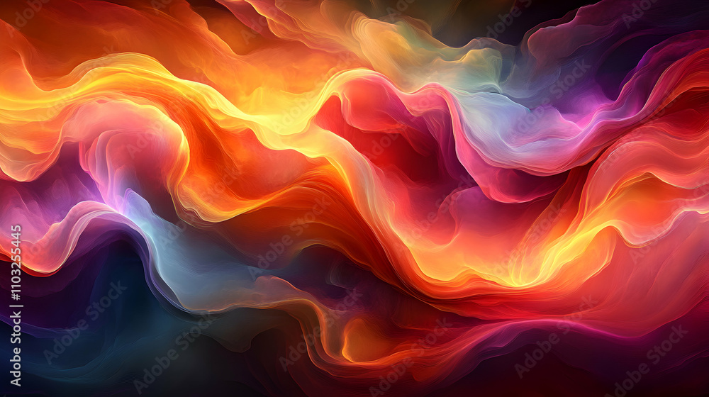 Poster abstract colorful swirls, vibrant hues intertwine in a dynamic, ethereal flow, creating a mesmerizin