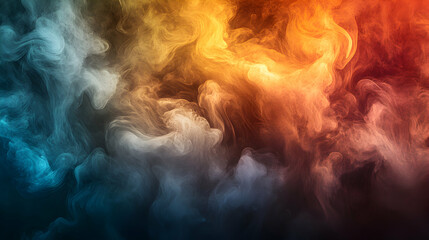 Fototapeta premium Abstract Smoke Background, Swirling Hues of Orange, Blue, and White in a Dynamic Composition