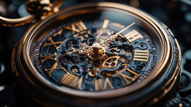 Close-up of a vintage pocket watch showing intricate gears, retro craftsmanship