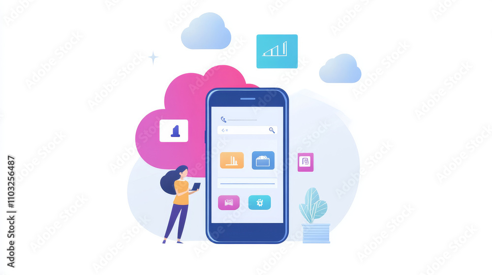 Poster cloud computing concept. data protected exchange on smart phone or other mobile device and online st