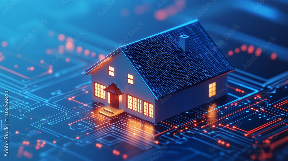 Poster smart home security system concept background. protection software of iot or internet of things. cyb