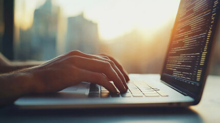 Software, web development, programming concept. Abstract Programming language and program code on screen laptop. Laptop and icons company network . Technology process of Software development 





