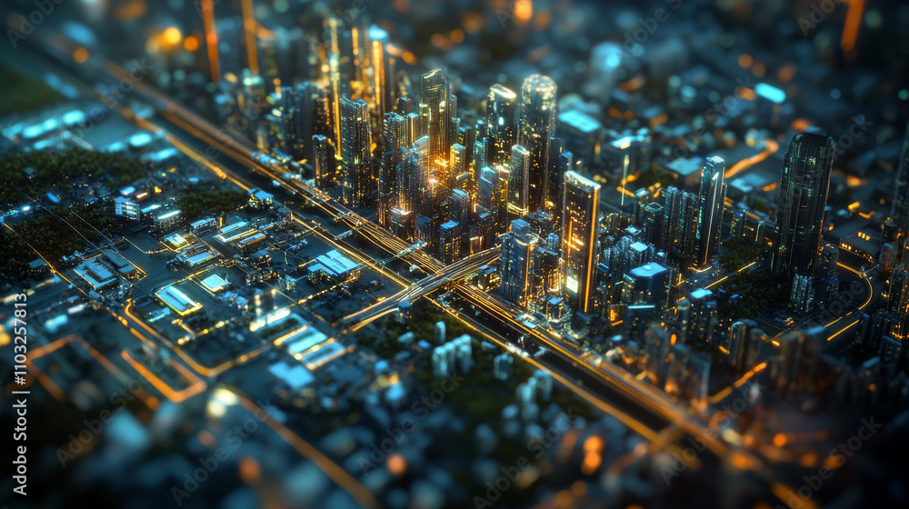 Aufkleber artificial intelligence controls smart city via internet and hud interface with icons urban infrastr