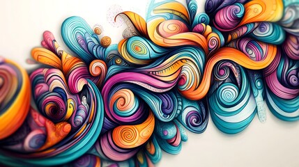 An expressive hand-drawn artwork of abstract swirls and patterns, using bold, multicolored pencil strokes for a contemporary aesthetic. 