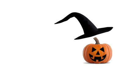 Fototapeta premium Jack-o'-lantern pumpkin with witch's hat transparent background