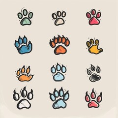Paw footprint icon, animal foot print, dog graffiti spray step, wolf trail, bear trace silhouette, paw footprint