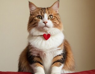 Obraz premium A cat with a heart-shaped patch of fur on its chest, sitting gracefully. Ai generated image.