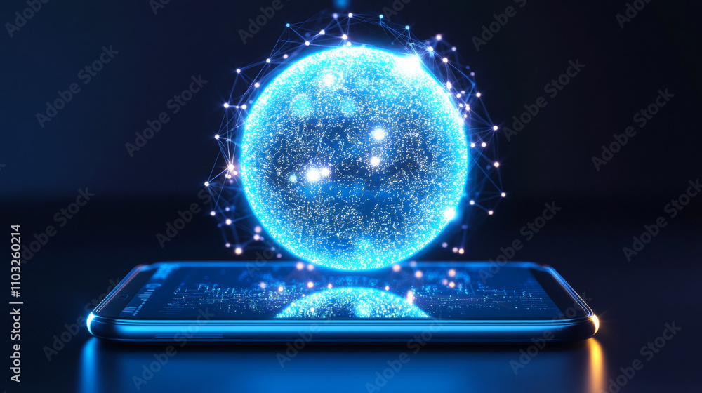 Poster high speed communications with world wide web from anywhere in world via phone mobile internet. holo