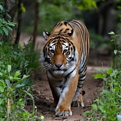 Obraz premium Close-up shot of Bengal tiger in forest
