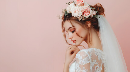 Naklejka premium Wedding photos with a clean background for free space for text. For use with advertising banners for weddings or Valentine's Day.