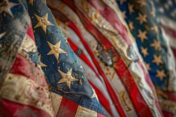 American flag close-up. Independence Day, 4th of July. Background with the US flag. The theme of patriotism, state, symbol of the country. Tourism, politics