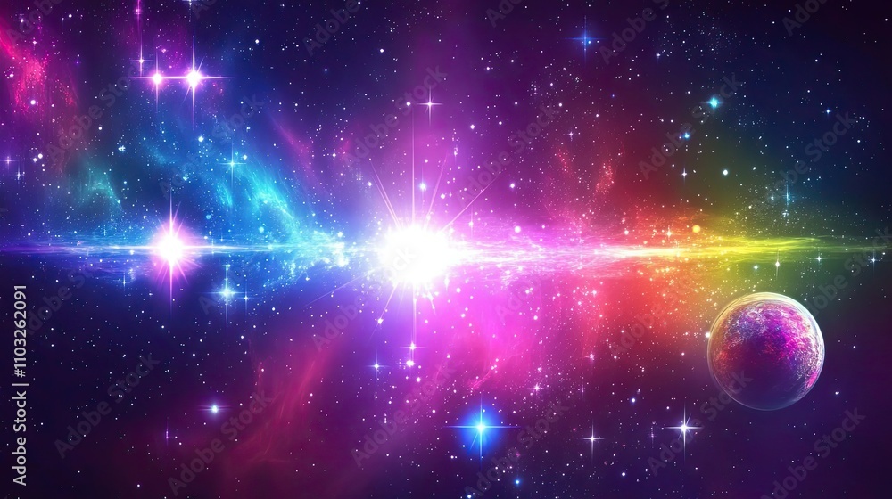 Poster cosmic collision a celestial event of vibrant colors and light