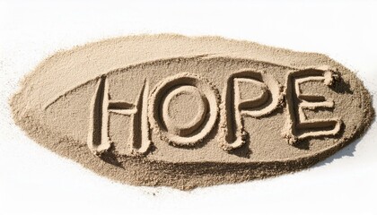 Hope written in beach sand isolated on white