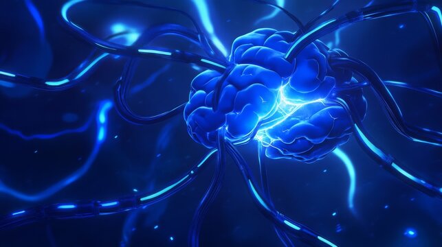 Abstract visualization of neural connections in a vivid blue hue, representing the complexity of the human brain and advanced technology integration in scientific concepts - Powered by Adobe