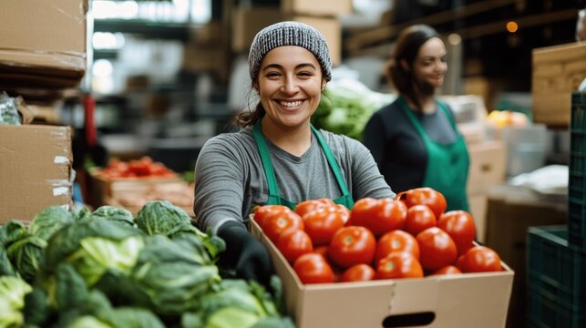 Grocery delivery services with workers delivering fresh produce
