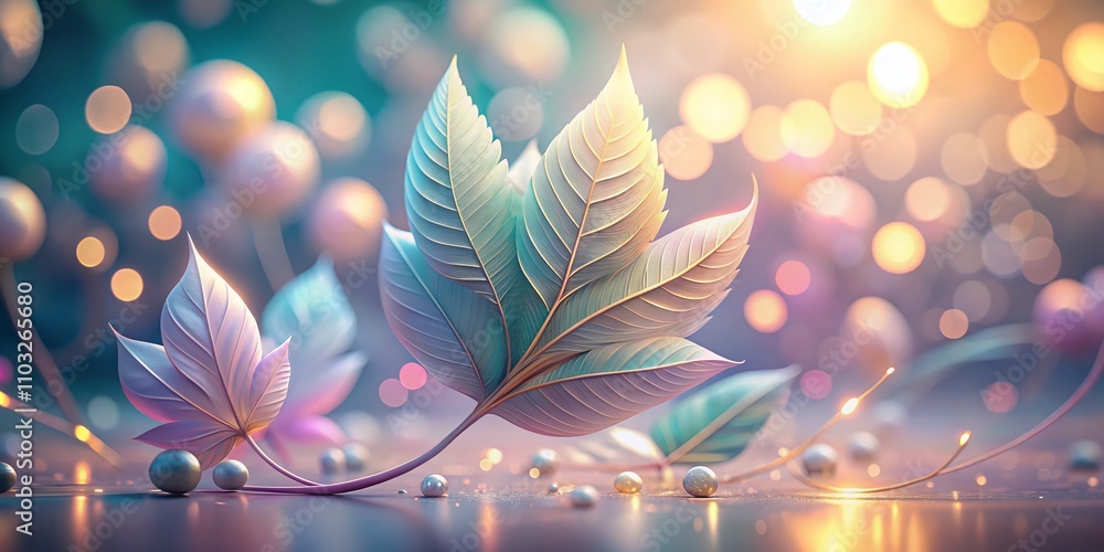 Poster Abstract Animation of Leaf-Like Shapes in Pastel Colors with Bokeh Effect Creating a Satisfying Loop, Perfect for Backgrounds and Digital Creations