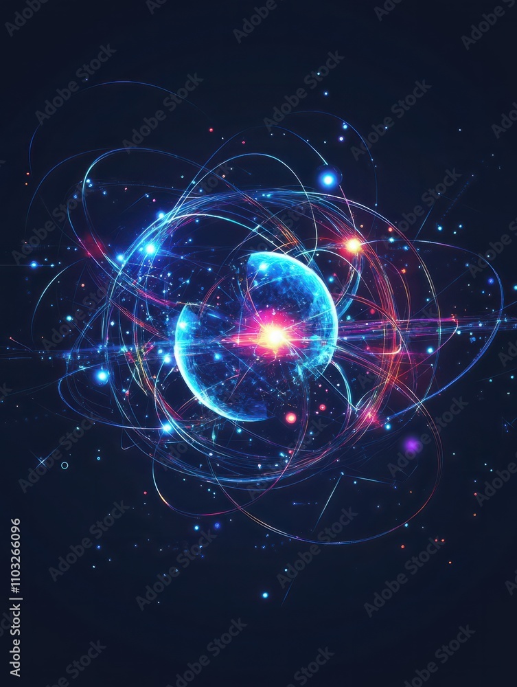 Poster artificial intelligence illustration. abstract technology circles. data transfer concepts in interne