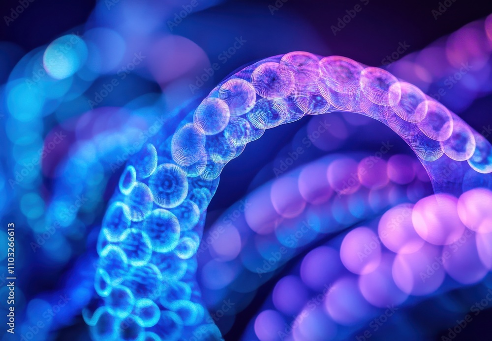 Poster abstract colorful bokeh background with circles and waves in vibrant hues of blue and purple emphasi