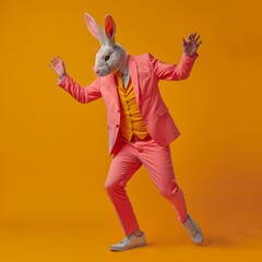 Freak in shark mask dancing, masquerade, absurd carnival, having fun in costume party, weird mask head