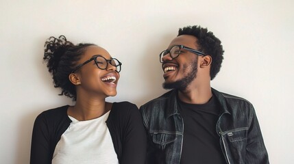 Joyful Couple Sharing Laughter and Smiles in Casual Attire