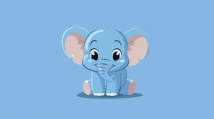 Fototapeta premium A cute cartoon baby elephant sitting on a blue background.