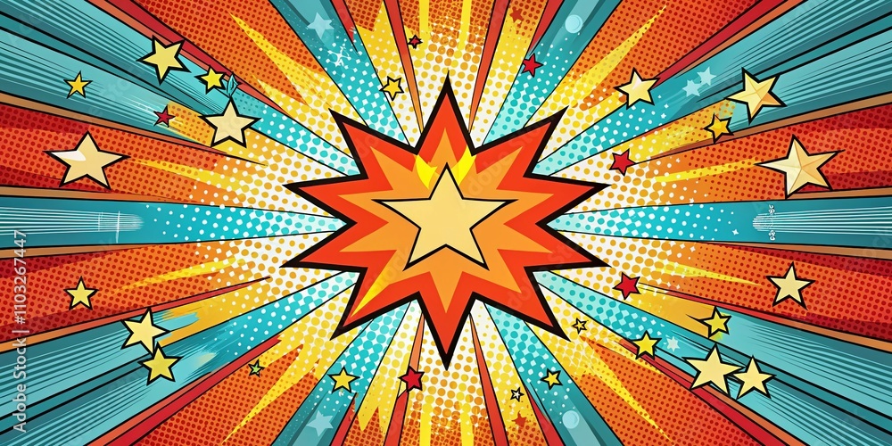 Poster Abstract Background with Japanese Inspired Radius Cartoon Pattern and Exploding Star Burst Texture for Design and Copy Space Imagery