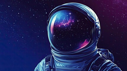 Astronaut Helmet Reflecting Cosmic Nebula And Stars