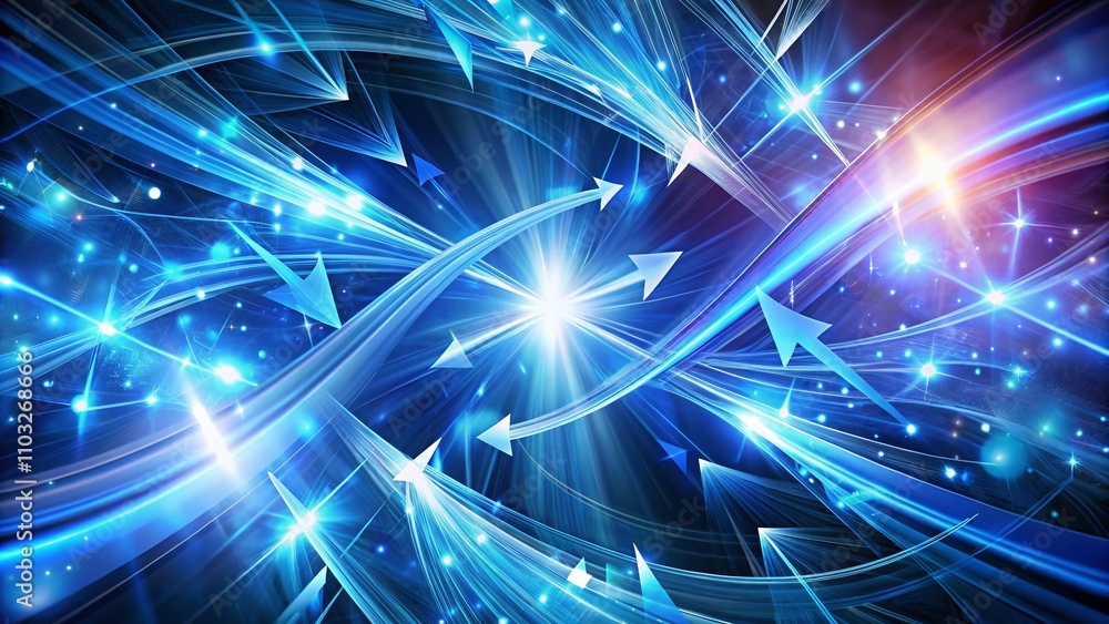 Poster abstract blue arrows and bright lights in surreal digital art composition with dynamic flow and vivi