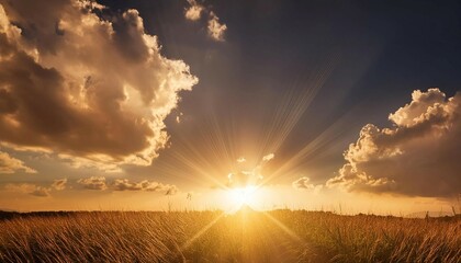 Bright sunshine breaking through clouds, symbolizing warmth, light, and positivity.