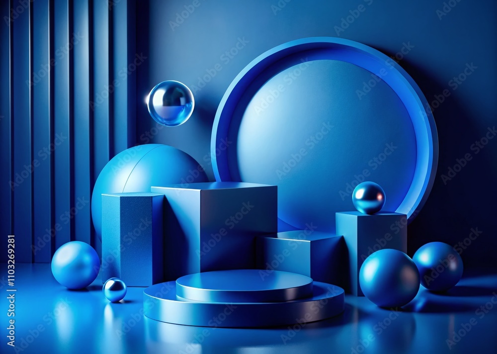 Poster abstract blue gradient geometric shapes on dark background - modern dynamic composition of shiny blu
