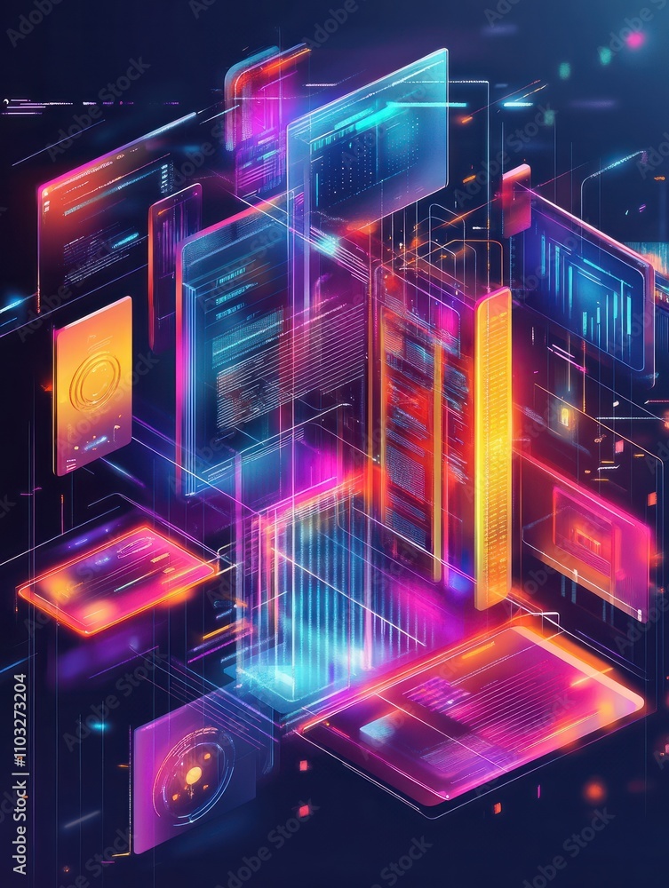 Poster business applications abstract concept vector illustration set. packaged software, fintech technolog