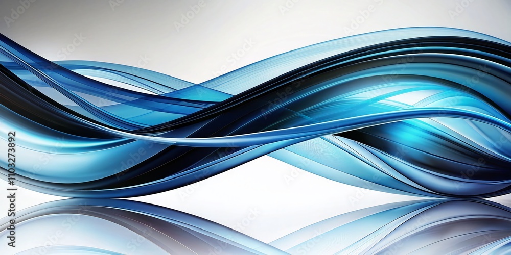 Poster abstract design with blue and black curved shapes on white background - stylish and modern visual fo