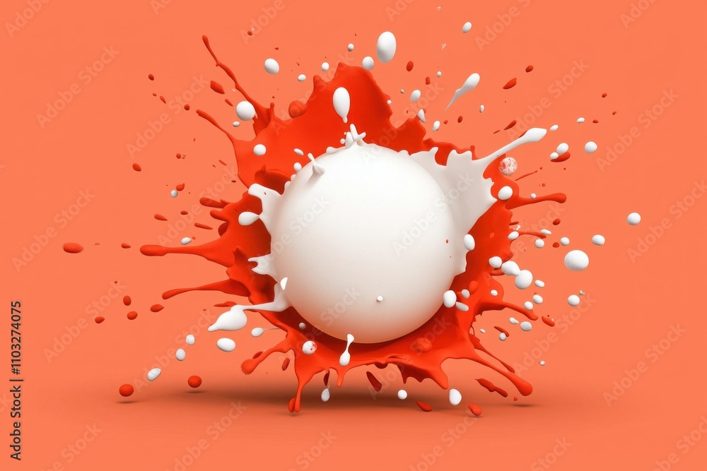 Aufkleber dynamic splash of white sphere in red paint studio setting abstract art vibrant colors close-up view