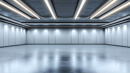 Fototapeta premium Modern Industrial Interior, Empty Room with Sleek Design and Reflective Floor