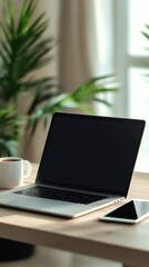 Fototapeta premium Modern Workspace with Laptop and Coffee