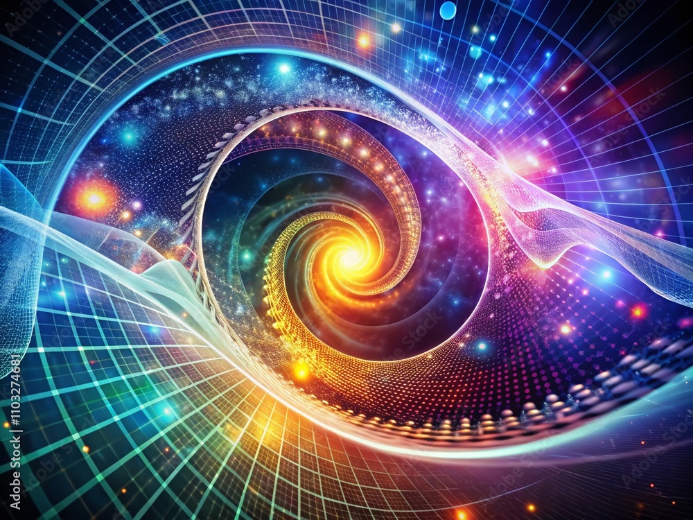 Poster abstract digital number code spiral wave background with glowing elements and futuristic vibes, idea