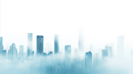 Naklejka premium Cityscape with skyscrapers partially obscured by fog..