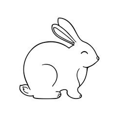 Cute sitting rabbit, outline isolated on white background. Black line, hand drawing doodle sketch, simple minimalist style. Vector clipart for children illustration or Easter design.